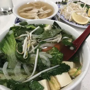 Veggie pho with a side of chicken