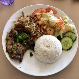 29. Charboiled Shrimp, Shredded Pork Skin, Pork Chop