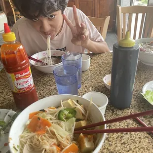 Vegetable pho, kids beef pho