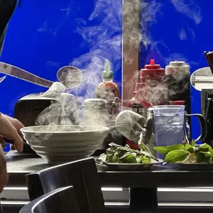 Fresh hot steamy bowl of Organic Beef  Pho