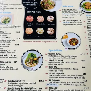 Grassfed Beef  Pho Meats, Kids Menu and Specialties menu