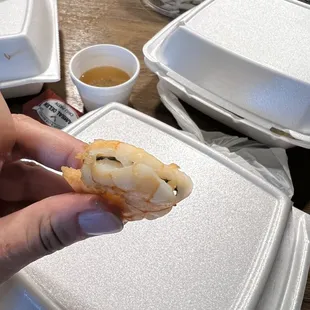 a person holding a piece of food