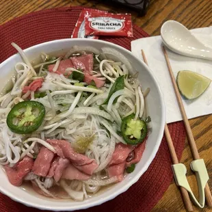 Pho with rare steak.