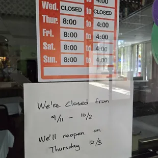 Temporarily closed from 9/11/2024 - 10/2/2024.