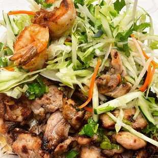 Grilled chicken and shrimp vermicelli noodles without the noodles.  Delicious.