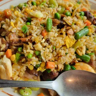 a plate of rice and vegetables