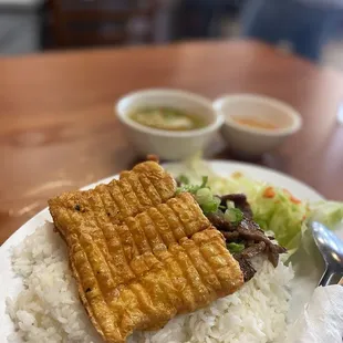Shrimp cake with beef rice plate