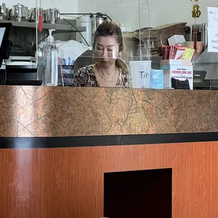 The woman that did not care about slippery floor.   several people slipped but did not fall.