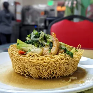 Crispy seafood noodles $14