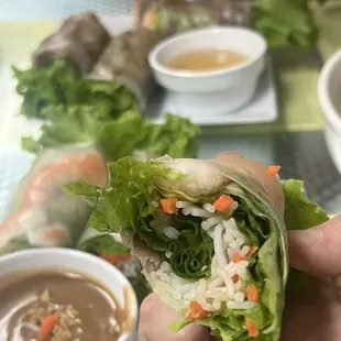 Inside of the shrimp and pork fresh roll