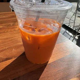Thai Tea with light ice. If I wanted it filled to the top I had to pay $1.25 more.