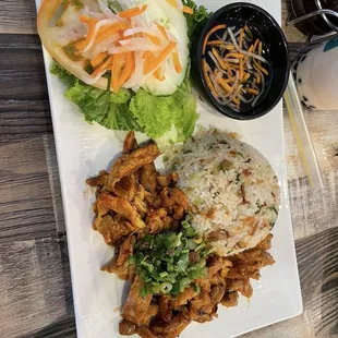 Bbq chicken with garlic rice.