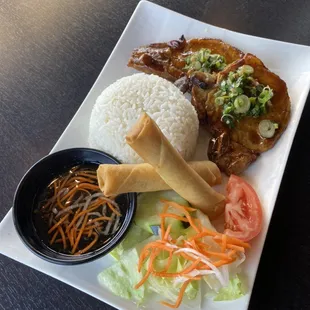 Pork Chop w/ Pork Egg Roll Rice Plate