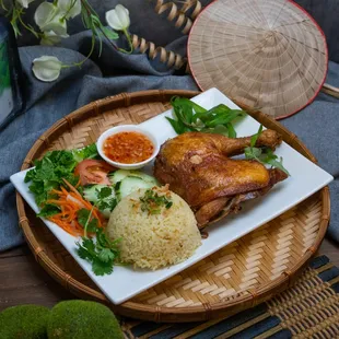 a plate of food with rice and vegetables