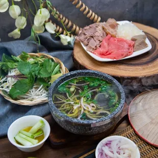 a variety of food items on a table