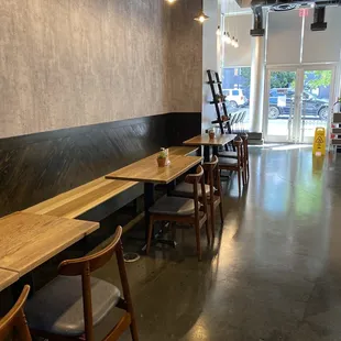 tables and chairs in a restaurant