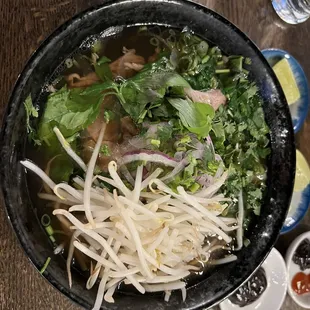 Custom pho: extra veggies, fatty brisket, tendon, round eye