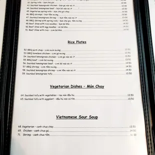 The menu, as of Sept. 15, 2023.