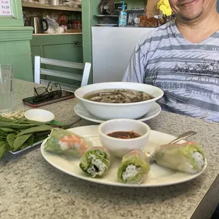 Summer rolls and oxtail soup