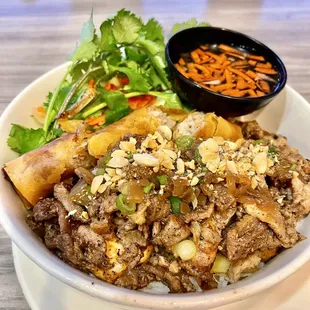 a bowl of food on a table