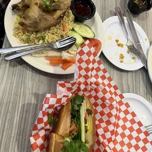 Cornish hen fried rice (#36) and BBQ beef banh mi (#65)