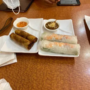 fried egg roll and summer roll