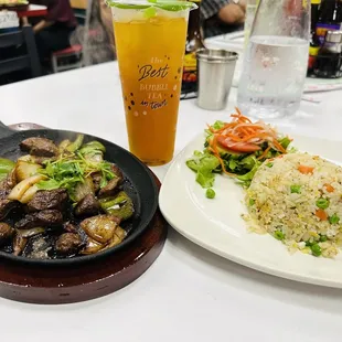 R2. Fried Rice with Fillet Mignon Shaken Beef &amp; Passion Fruit Juice