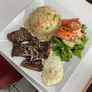 R3. Grilled Korean BBQ Rib with Steam Rice &amp; Fried Egg Plate