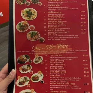 Vermicelli noodle/rice plate menu