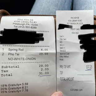 Credit card receipt says pre-tip amount