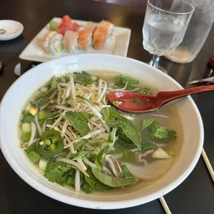 Photai, beef pho but in a chicken broth! Rainbow Roll