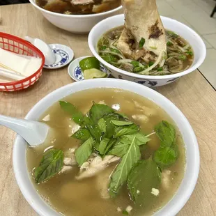 01. Combination Beef Pho and 09B. Chicken Pho with Dark Meat and Gigantic Bone Marrow
