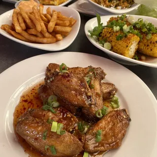 Appetizers Galore!  From chicken wings, Cajun fries, grilled corn, to chicken lettuce wraps and so much more!
