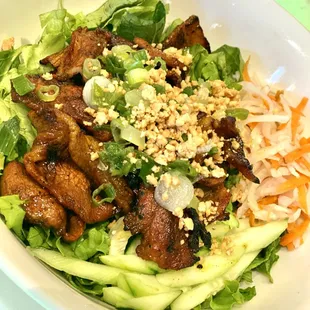 BUILD YOUR OWN SALAD.  Choice of two: Charbroiled beef/chicken/pork/shrimp, fried tofu and egg rolls.  Hold the vermicelli to reduce carbs!