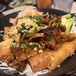 Vermicelli Salad with grilled pork And egg rolls