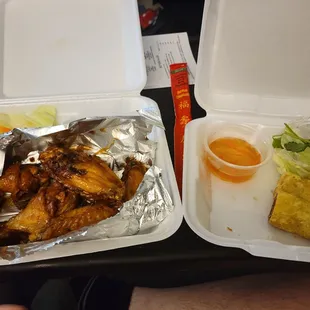 Chicken Wings and Fried Spring Rolls