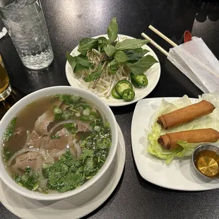 P4. Rare Steak and Brisket Noodle Soup and A4. Spring Rolls