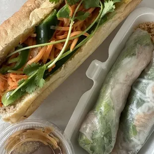 Banh Mi with BBQ Chicken and Spring Rolls