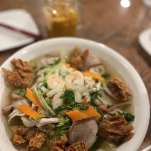 a bowl of soup on a table