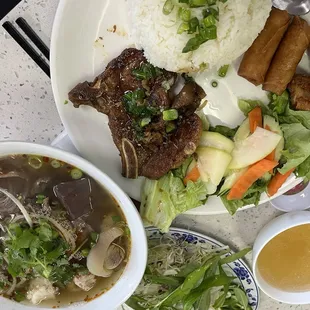 Bun Bo Hue and pork ribs rice plate