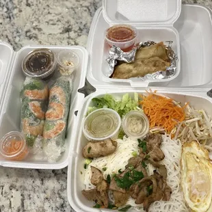 Spring rolls, egg rolls, and vermicelli bowl