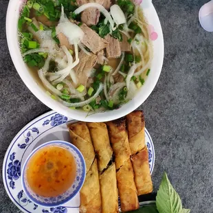 Brisket Pho and Deep-fried spring rolls