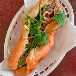 a sandwich in a basket