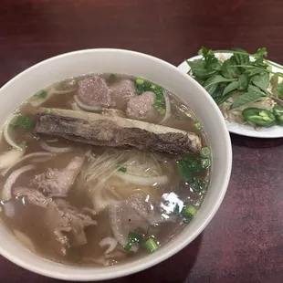 Combination pho with beef rib