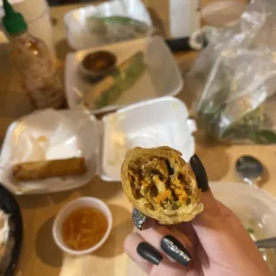 Inside the vegetarian spring roll