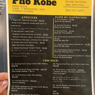 Menu front page