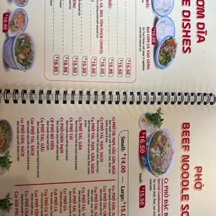 the menu for the restaurant