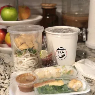 Vegan dinner... tofu pho and rolls. very yummy