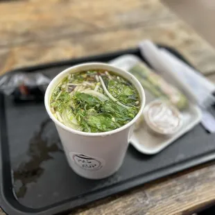 Pho cup with brisket and beef broth
