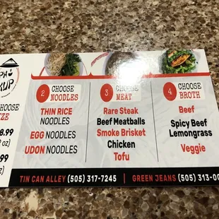 Pho menu